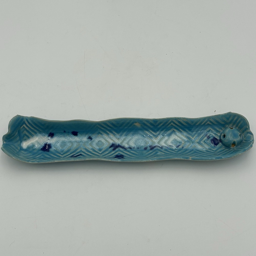 Joyce Branch Signed‎ Art Studio Handmade Ikebana Blue Elongated Incense Holder
